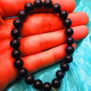 Blue Goldstone 8mm Round 7" Stretchy Gemstone Bracelet